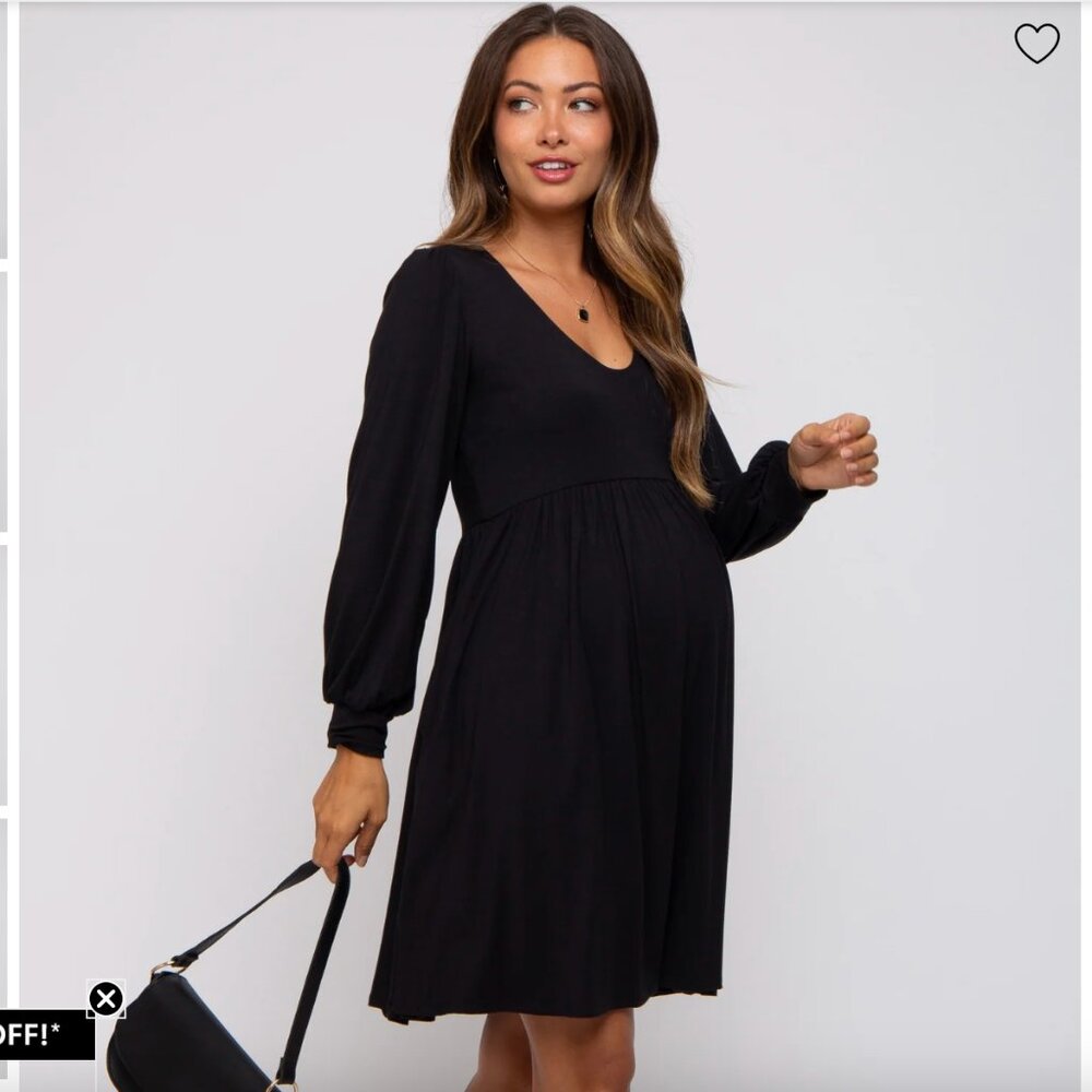 PinkBlush Black Long Puff Sleeve Maternity Dress - Medium